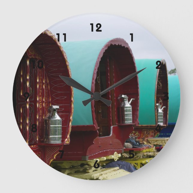 Romany Gypsy bowtop wagons Large Clock (Front)