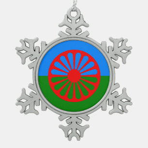 Romany Gypsy flag Snowflake Pewter Christmas Ornam Ornament