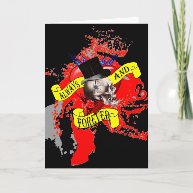 Romatic skull and heart tattoo design holiday card (Front)