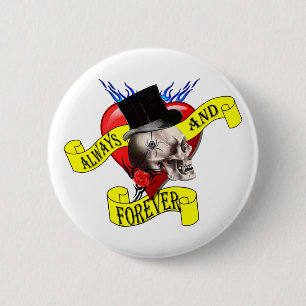 Romatic skull and Valentines love heart tattoo 6 Cm Round Badge