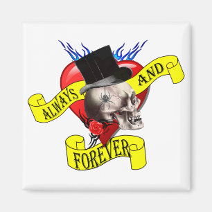 Romatic skull and Valentines love heart tattoo Magnet
