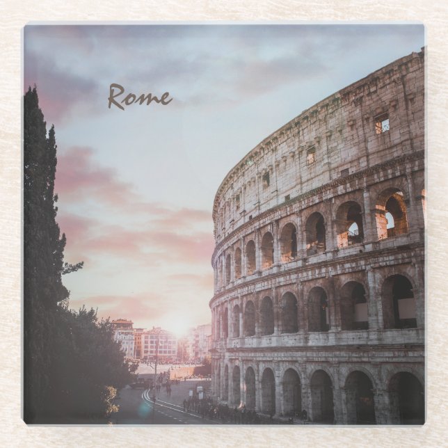 Rome Ancient Architecture sunset cityscape Glass Coaster (Front)