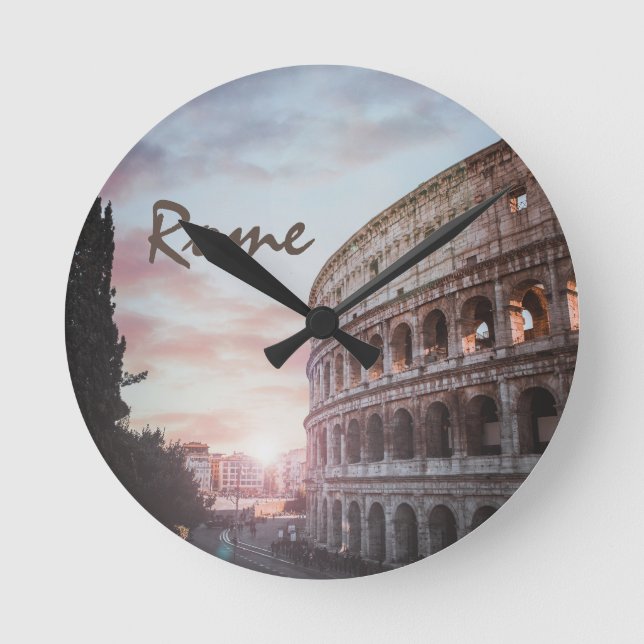Rome Ancient Architecture sunset cityscape Round Clock (Front)
