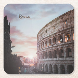 Rome Ancient Architecture sunset cityscape Square Paper Coaster