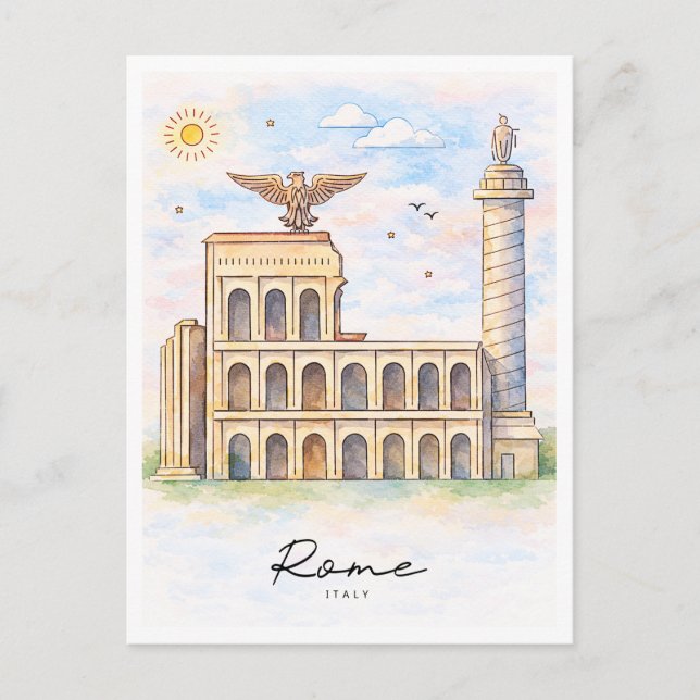 Rome Architecture Watercolor | Italy Travel Holiday Postcard (Front)