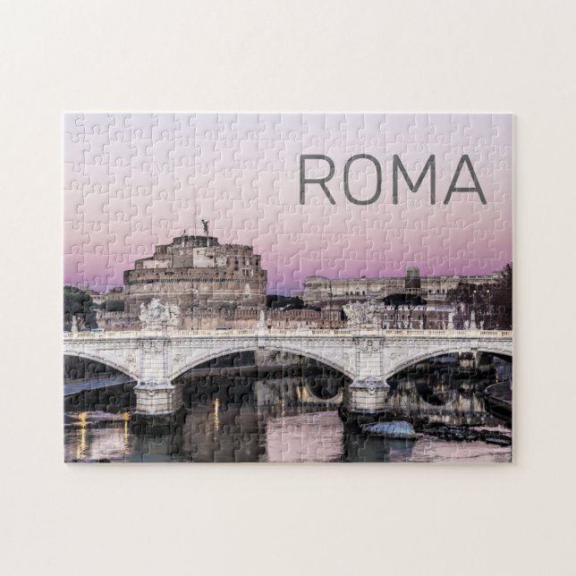 Rome Castel Sant'Angelo Bridge Sunset Panorama Lug Jigsaw Puzzle (Horizontal)