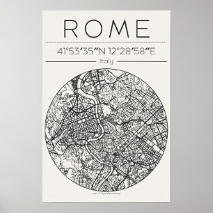 Rome City Map Poster circular Minimal Wall Art