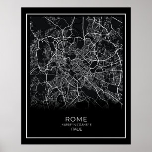 Rome City Map - Rome Black Map Poster