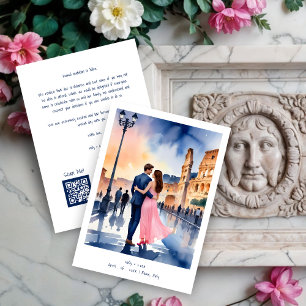 Rome Coliseum Colorful Cityscape Wedding Couple Save The Date