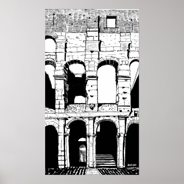Rome Colosseum Black White Italy Travel Art Print (Front)