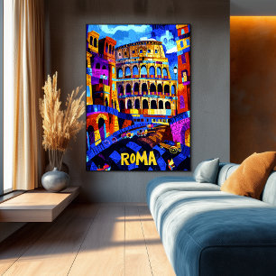 Rome Colosseum Colours, Vibrant Geometric Cityscap Poster