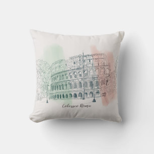 Rome Colosseum with Italian Flag Colours Pen n Ink Cushion