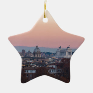 Rome from Gianicolo panorama at sunset Ceramic Tree Decoration