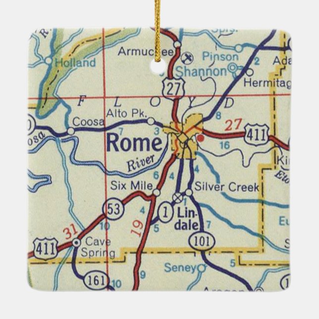Rome Georgia Vintage Map Ceramic Ornament (Back)
