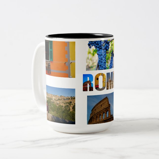 Rome Italy 6 Photos Vacation Collage Two-Tone Coffee Mug (Front Left)