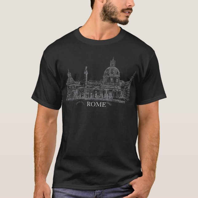Rome Italy Ancient Architecture Ink Sketch T-Shirt (Front)