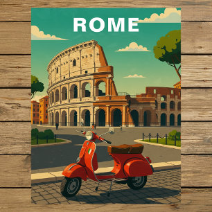 Rome Italy Ancient Colosseum & Vintage Scooter Postcard