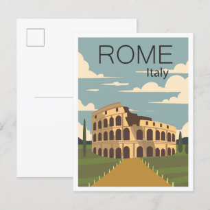 Rome Italy Art Vintage Travel Illustration Postcard