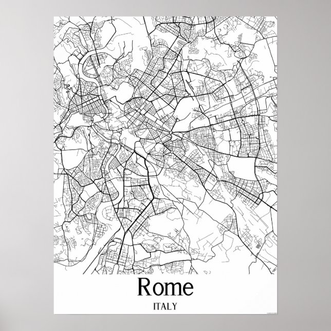 Rome Italy Black and White Europe City Map Poster (Front)