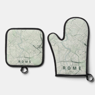 Rome Italy City Map Minimal Design Oven Mitt & Pot Holder Set