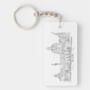 Rome Italy City Scene with Dome and Obelisk Sketch Key Ring
