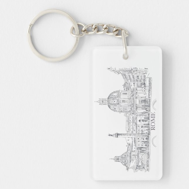 Rome Italy City Scene with Dome and Obelisk Sketch Key Ring (Front)