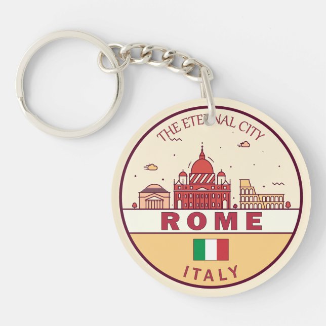 Rome Italy City Skyline Emblem Key Ring (Front)