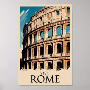 Rome Italy Colosseum Illustration Travel Art Poster