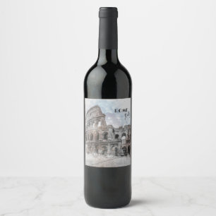 Rome Italy Colosseum Travel Art Vintage Wine Label