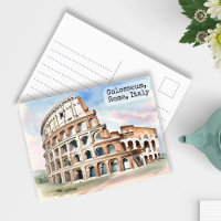 Rome, Italy Colosseum Vintage Watercolor Travel