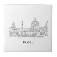 Rome Italy Domes and Obelisk Pen and Ink Sketch