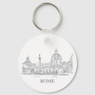 Rome Italy Domes and Obelisk Pen and Ink Sketch Key Ring