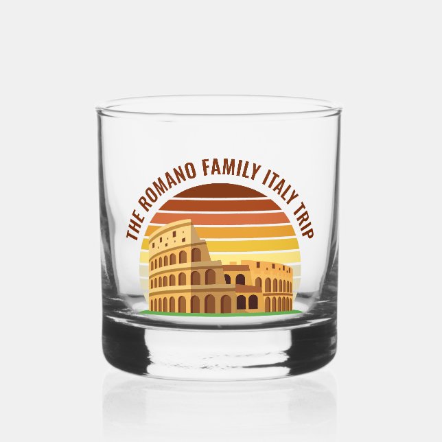 Rome Italy Family Trip Colosseum Sunset Custom Whiskey Glass (Front)