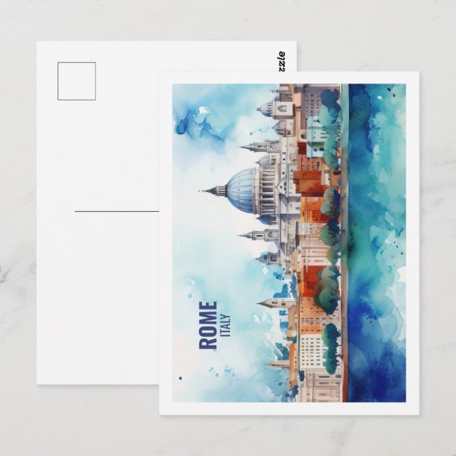 Rome Italy Famous Travel Place Watercolor Postcard (Front/Back)