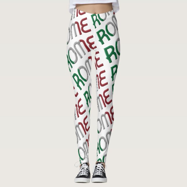 Rome Italy Italian Flag Colours Typography Pattern Leggings (Front)