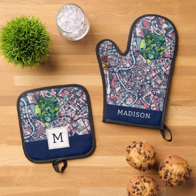 Rome Italy Map Oven Mitt & Pot Holder Set (Top Down)