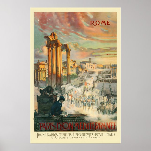 Rome Italy Paris Lyon Mediterrannee Vintage Travel Poster (Front)