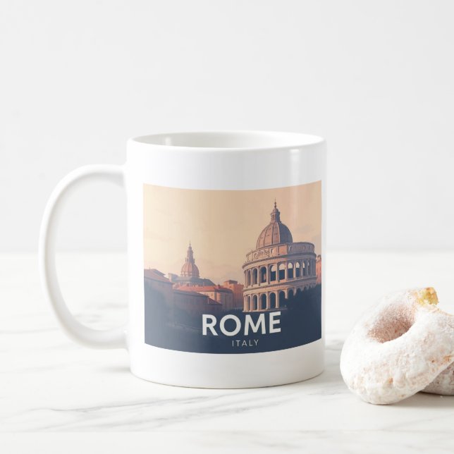 Rome Italy Pastel Travel Design Coffee Mug (With Donut)