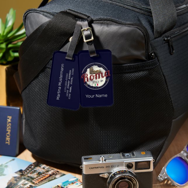 Rome Italy Retro Colosseum Vintage Holiday Luggage Tag (Front & Back)