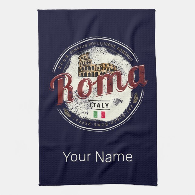 Rome Italy Retro Colosseum Vintage Holiday Tea Towel (Vertical)