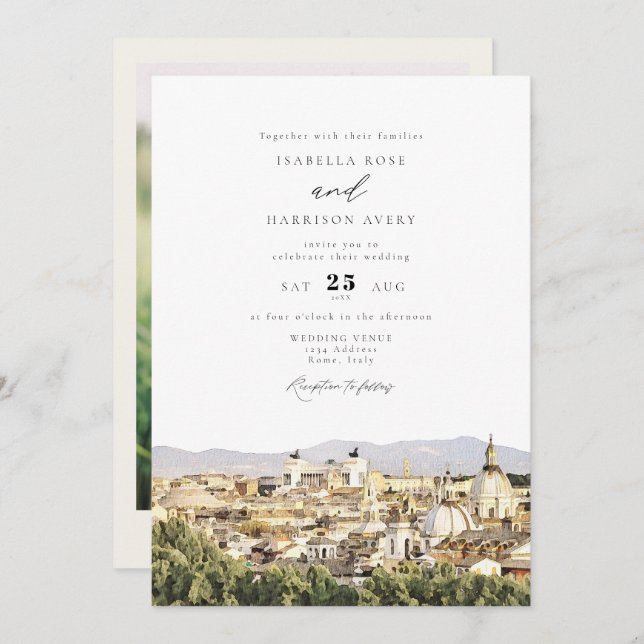 ROME Italy Skyline Destination Wedding Invitation (Front/Back)