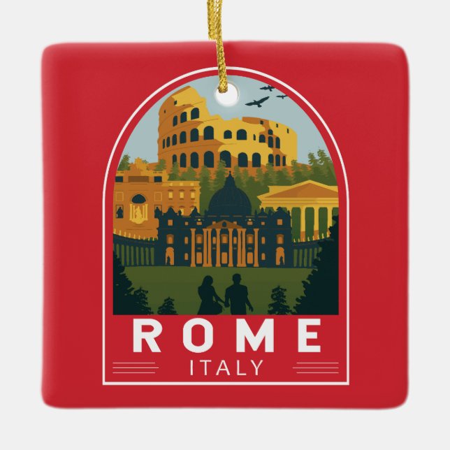Rome Italy Travel Retro Emblem Ceramic Ornament (Front)