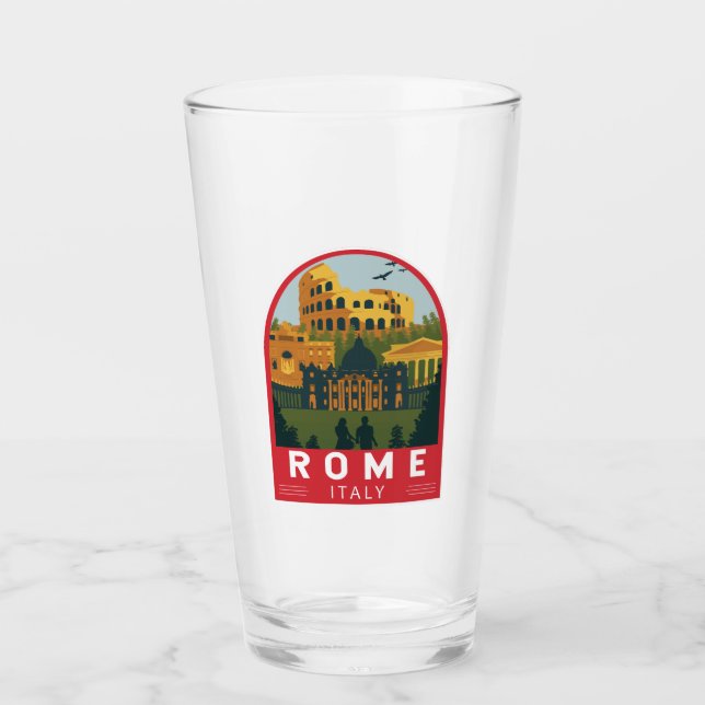 Rome Italy Travel Retro Emblem Glass (Front)