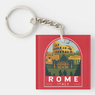 Rome Italy Travel Retro Emblem Key Ring