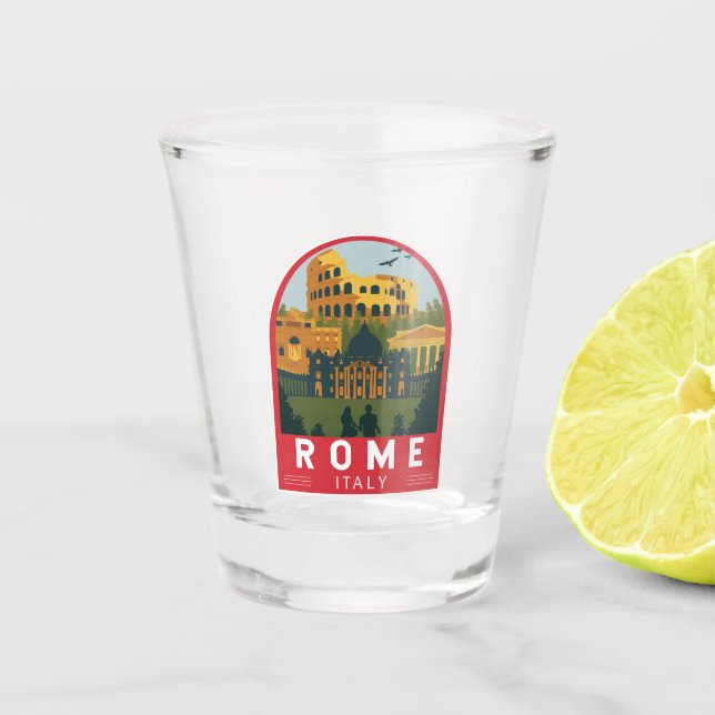 Rome Italy Travel Retro Emblem Shot Glass (Front)