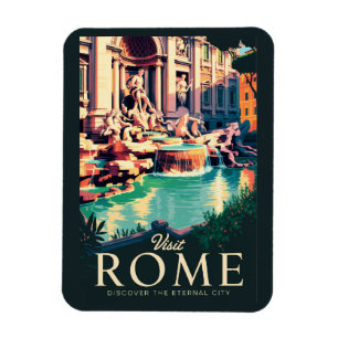 Rome Italy Trevi Fountain Illustration Travel Art Magnet
