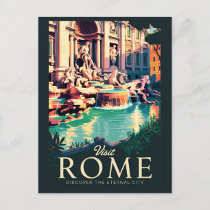 Rome Italy Trevi Fountain Illustration Travel Art Postcard
