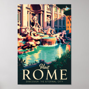 Rome Italy Trevi Fountain Illustration Travel Art Poster