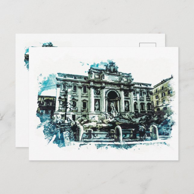 ROME Italy Trevi Fountain Watercolor Painting Roma Postcard (Front/Back)