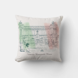 Rome Italy Victor Emmanuel Pen and Ink Drawing Cushion
